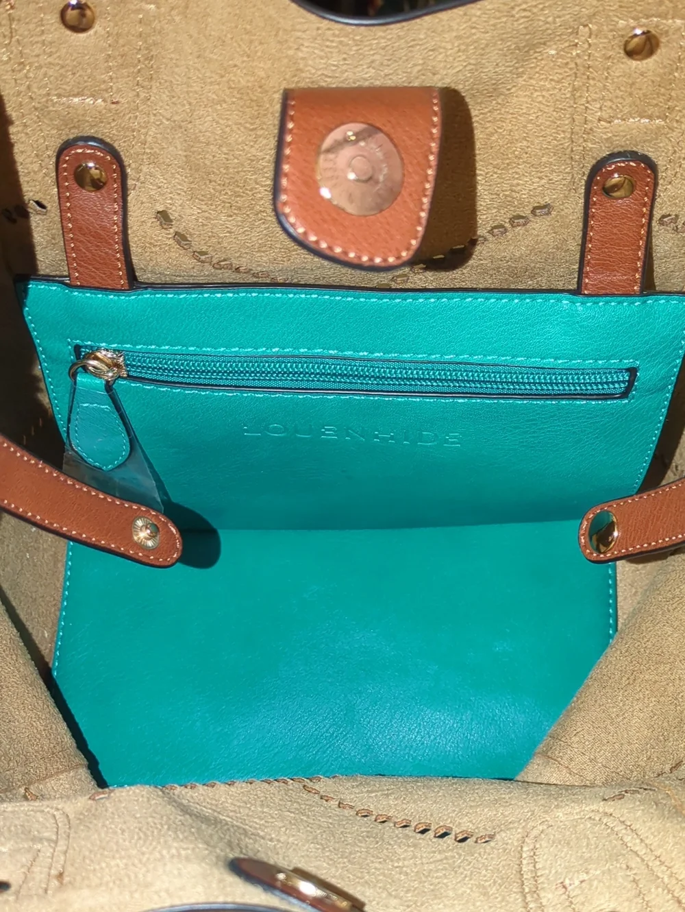 Louenhide Turquoise Leather Tote with Brown Handles NOW ONLY $45